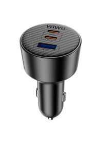 Resim Wiwu Wi-cc026 Hızlı Şarj Özellikli Pd Type-c + Usb-a Portlu Aramid Fiber Araç Şarj Aleti 200w Siyah 