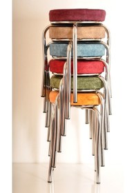 Resim 6 Lı Renkli Kumaş Ahtapot Tabure Mutfak Taburesi Demir Tabure 