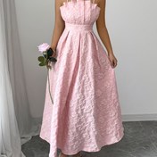 Resim Kadınlar için Lüks 3D Çiçek Süslemeli Bandeau Kokteyl Elbisesi - Retro Şık Göğüs Büzgülü A Kesim, Makinede Yıkanabilir Hafif İlkbahar/Yaz Resmi Parti Elbisesi, Akşam Partisi Kıyafeti, Yüksek Kalite Dikişli Moda Tutkunları İçin 