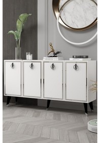 Resim 8214-32dd Kb150 Konsol, Tv Ünitesi Beyaz-siyah-gümüş Beyaz-siyah-gümüş 