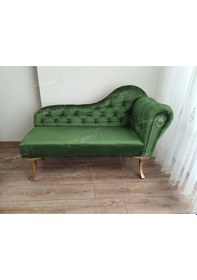 Resim Ters Kol Dekoratif Bihter Koltuk Josefin Puf 110 Cm Gold Ayak Yeşil 