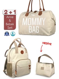 Resim Stylo Bebek Bakım Kadın Omuz Çantası + Popi Anne Kadın Sırt Çantası + Termos Çanta Mommypopi Bejtk 