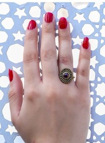 Resim Doğal Taş Ametist Yuvarlak Doğal Taşlı Antik Model Kadın Ayarlanabillir Yüzük Euy70amt Mor 