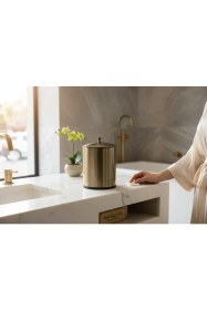 Resim Antik Gold Eskitme Retro Banyo Çöp Kovası Kulplu, Şık ve Kullanışlı 