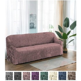 Resim Kadife 3 Kişilik Koltuk Örtüsü Esnek, Lastikli Yıkanabilir Pembe 