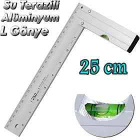Resim Badem10 Alüminyum L Gönye Su Terazili Cetvel Kaynak Kaynakçı Marangoz Gönyesi 250 mm 