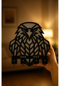 Resim Kartal Figürlü Duvar Anahtarlık Askısı Siyah - Beyaz 