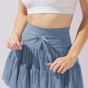 Resim Kadınlar İçin Moda Gri-Mavi Pileli Kısa Etek - Mezuniyet Töreni, Öğretmen Kıyafeti, Ayarlanabilir Bel İpi ve Telefon Cebi ile - Back-to-Season 