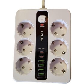 Resim Termal Akım Korumalı 3000w 3.6 Amper 6 Lı Priz 2 Metre Uzatma Kablosu Çoklu Priz 4 Usb 2 Type C Pd Girişli Hızlı Şarj İstasyonu 1 