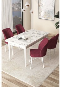 Resim Canisa Concept Arp Serisi 70x110 Sabit Mutfak Masası Takımı Beyaz Mermer Desen Masa 4 Bordo Sandalye Masa Beyaz/ Sandalyeler Bordo 