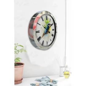 Resim Bahat Krom Çerçeveli Salon Ofis Duvar Saati 36 cm 