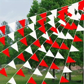 Resim 99.97 metre Karnaval & Sirke Kırmızı & Beyaz Üçgen Bayraklar - Yeniden Kullanılabilir, Kolay Asılan Güvenlik Uyarı Afişleri Dış Mekan Etkinlikleri İçin 