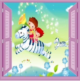 Resim Çocuk Odası Bebek Odası Pencere Poster Duvar Kağıdı At Çocuklar 