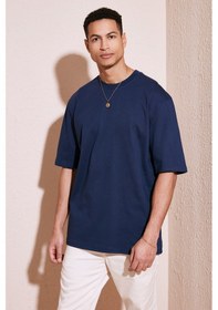 Resim Buratti Pamuklu Oversize Bisiklet Yaka Basic Erkek T Shirt 5902365 Indigo 