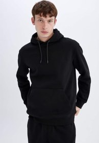 Resim DeFacto Regular Fit Kapüşonlu Kanguru Cepli İçi Yumuşak Tüylü Basic Düz Sweatshirt 