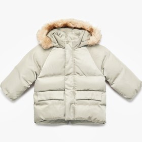 Resim Erkek Bebek Uzun Kollu Cepli Peluş Detaylı Kapşonlu Şişme Mont 