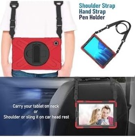 Resim m.tk moveteck Samsung Galaxy Tab S6 Lite SM-P610, P615, P617 ile Uyumlu Askılı Zırh Tank Military Dönen Standlı Defender Kılıf, Siyah 