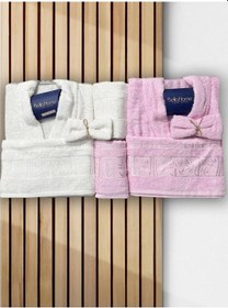 Resim Elmas Bambu 10 Parça Aile Bornoz Takımı Krem Pembe Çok Renkli 