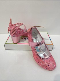 Resim BUTİKHAPPYKİDS Kız Çocuk Abiye Ayakkabı Pembe Kelebekli Pırıltılı Parti -Doğum Günü Topuklu Kız Çocuk Ayakkabı 
