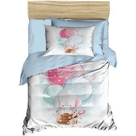 Resim Dijital Baskılı 3d Pamuklu Yenidoğan Bebek Nevresim Takımı Elephant Baloon Blue 