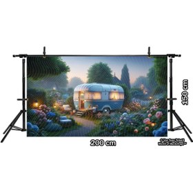 Resim Venspor Romantik Karavan ve Bahçe Temalı Arkaplan, 200x150cm, Fon, Duvar Örtüsü 