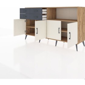 Resim Kronos Konsol 4 Raflı 4 Çekmeceli 4 Kapaklı 176x59x99 Çam-aytaşı/ Çam-aytaşı/antrasit 