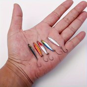 Resim 5'li Paket Mini Jig Balıkçılık Yemi, Yüksek Yansıtmalı Lazer Boya, Çinko Alaşımı ve Demir Yapısı, Karışık Renk, Alabalık, İsparoz, Dere Balıkçılığı İçin Uygun 