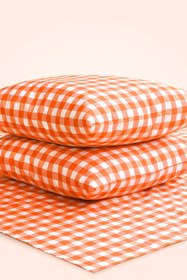 Resim AfgTech Piknik Seti 170x170cm Piti Kareli Piknik Örtüsü, 40x40cm 4 Adet Minder Turuncu 