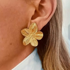 Resim 2 Adet Şık Altın Tonlu Çiçek Çivi Küpeler - Dokulu Çinko Alaşımı, Günlük Kullanım & Partiler İçin Fransız Esintili Seksi Tasarım, İlginç Küpeler 