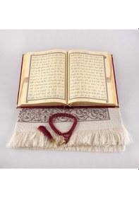Resim Seccade + Tesbih + Kuran Hediye Seti (Orta Boy, Kadife, Bordo) 