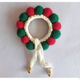 Resim Elmpaly Kırmızı L Pom Ponlu Örgü Kedi Tasması - Polyester Liften Yapılmış - Ayarlanabilir Boyut 