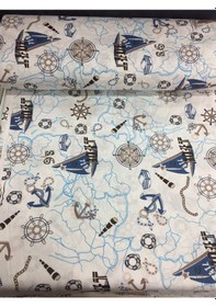 Resim Akfil Poplin Nevresimlik Çok Amaçlı Gemici Marina Desenli Kumaş 