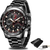 Resim Hanyang Siyah Altın Lıge Erkek Saatler Üst Marka Lüks Chronograph Kuvars Kol Saati Çelik Izle Erkekler Için Su Geçirmez Saatler Relogio Masculino + Kutu (Yurt Dışından) 