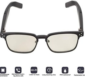 Resim Bluetooth Güneş Gözlüğü, IPX4 Su Geçirmez Mavi Işık Engelleme Açık Kulak Stili Ahizesiz Arama Özellikli Akıllı Gözlük, Spor Oyunları Için Ses Gözlükleri (Siyah çerçeve) 