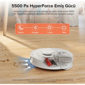 Resim Roborock Q8 Max Plus Beyaz 5.500 Pa Emiş Gücü Çöp Istasyonlu Duoroller Fırça Robot Süpürge Beyaz 