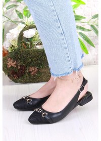 Resim Fort 5057 Taş Toka Detaylı Şık Rahat Arkası Açık Kadın Babet Sıyah 