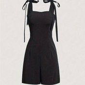 Resim Kadınlar için Hafif Mavi Kolsuz Jumpsuit, Ayarlanabilir Bağlı Askılar, Sırt Askıları ve Kontrast Kenarları - Tatil, İşe Giderken ve Günlük Giyim İçin Klasik Polyester Romper, Tatil Giyim | Basit Stil | Polyester Kumaş 