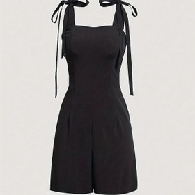 Resim Kadınlar için Hafif Mavi Kolsuz Jumpsuit, Ayarlanabilir Bağlı Askılar, Sırt Askıları ve Kontrast Kenarları - Tatil, İşe Giderken ve Günlük Giyim İçin Klasik Polyester Romper, Tatil Giyim | Basit Stil | Polyester Kumaş 