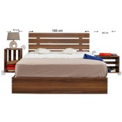 Resim Pasifichome Huga Çift Kişilik Ahşap Karyola Komodin Takım Ceviz 180 Cm 