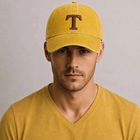 Resim Tesbihane Isme Özel Harf Nakışlı Sarı Vintage Stil Eskitme Kumaş Ayarlanabilir Unisex Beyzbol Şapkası 