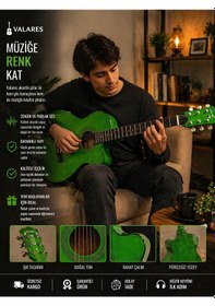 Resim Valares 38c Kesik Kasa Yeşil Akustik Gitar 38 İnç 4/4 Yetişkin Üst Segment Full Setli Askı + Capo + Tuner + Pena + Tel + Temizleme Bezi 