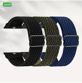 Resim Gaojunshop01 3'lü Esnek Solo Loop İwatch Ultra 2 10/9/8/7/6/5/4/3/2/1 Se Uyumlu Nylon Örgü Kayış Koyu Siyah Ordu Yeşili Gece Mavisi 