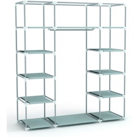 Resim KalyonHome Çift Yandan Çok Raflı Plastik Profilli Bez Dolap Kumaş Gardırop Bej 