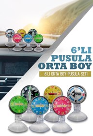 Resim ŞüsCarOto Aksesuar Şüscaroto Araç Içi Vantuzlu Pusula Seti Orta Boy 6'lı Ayarlı Nostalji Renkli 