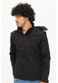 Resim Uniprom Taktikal Softshell Mont Kollar Ve Kapşon Çıkabilir Erkek Siyah 