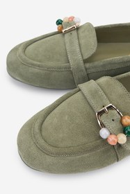 Resim Valmenti Kadın Hakiki Deri Yeşil Loafer Ayakkabı 