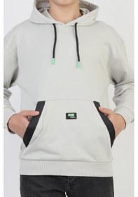 Resim Kapüşonlu Kanguru Cepli 2 İplik Mevsimlik Erkek Çocuk Sweatshirt-90920 Gri 