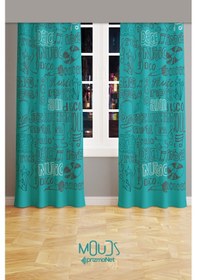 Resim Mavi Müzik Desenli Fon Perde Genç Odası Oturma Odası Süet Baskılı Ekstrafor Büzgü 2 Kanat Prd-2015 Çok Renkli 