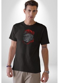 Resim Kırmızı Şapka Maymun Unisex Unisex Siyah Organik Baskılı T-shirt Penye Yüksek Kalite Siyah 