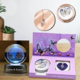 Resim Kişiye Özel Istiridye Içinde Gerçek Inci Kolye & 3D Dünya Işıklı Cam Küre 